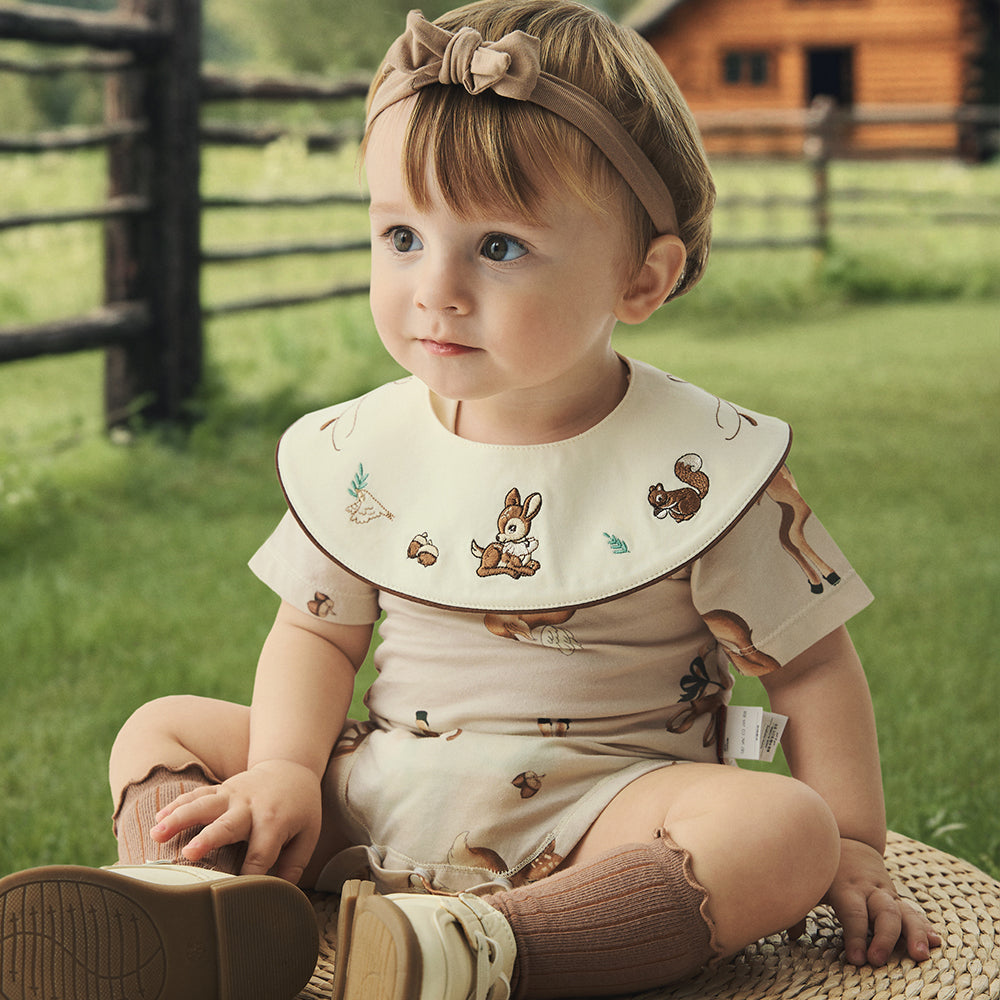 Cotton Baby Bib with Embroidered Woodland Animals – Soft & Gentle for Sensitive Skin