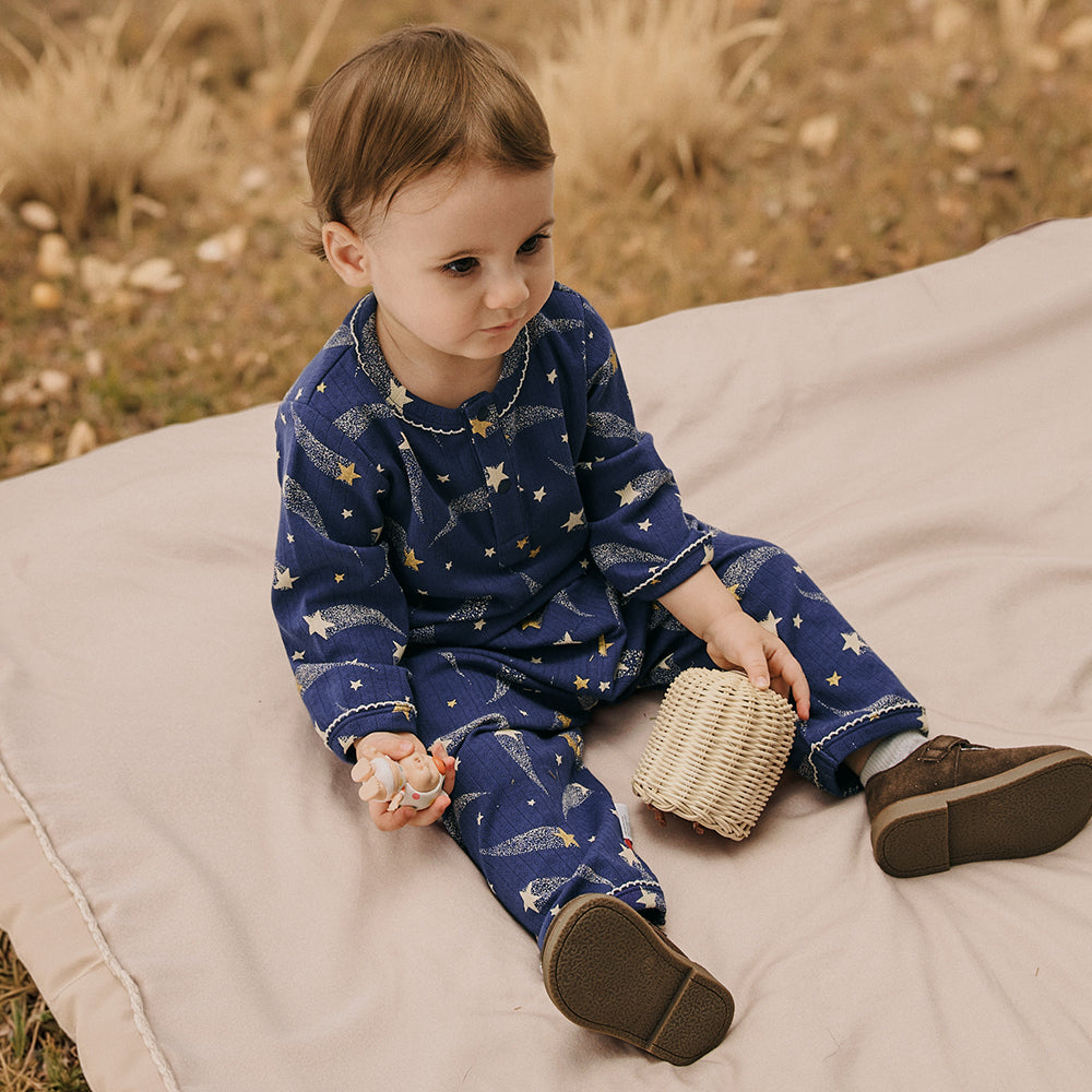 Starry Night – Cotton Baby Lounge Set with Shooting Star Print