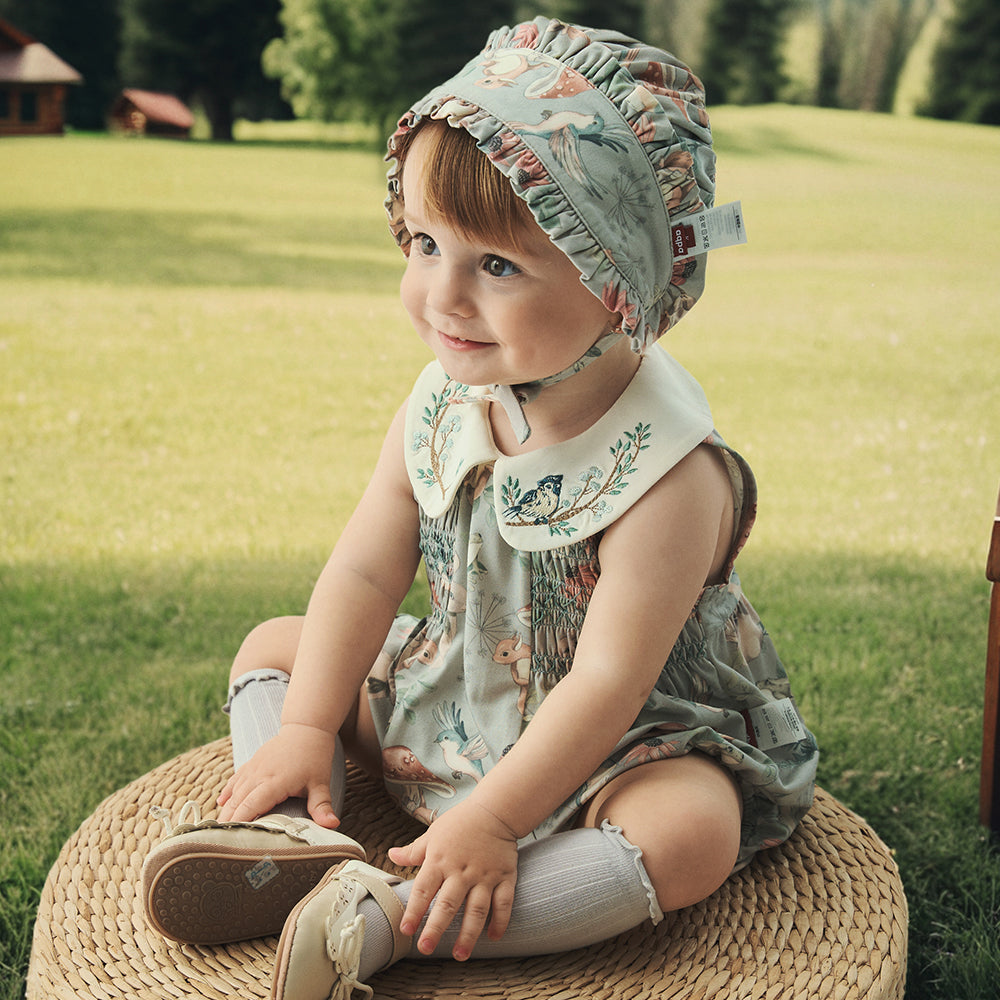 Hand Smocked Sleeveless Romper in green (3-18mths)