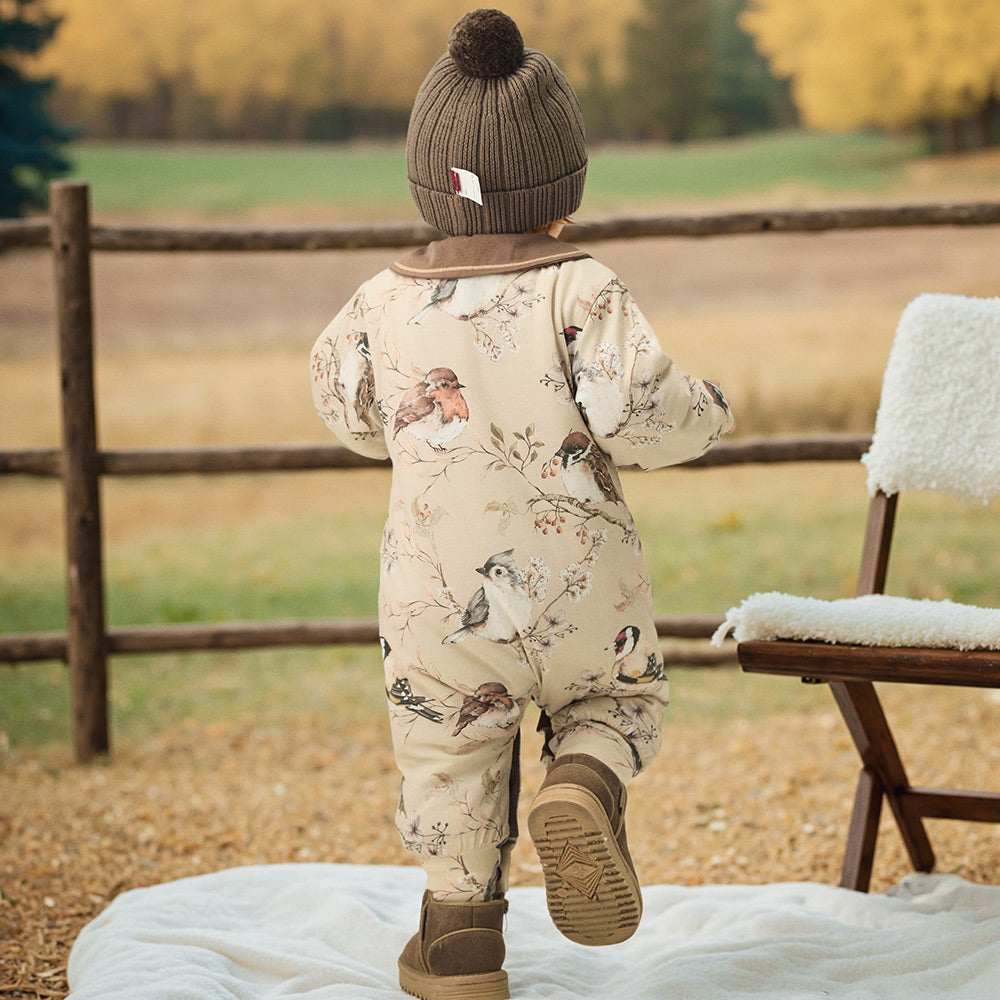 Sandwich-Layer Cotton + Bird Embroidery Collar + Baby Winter Romper