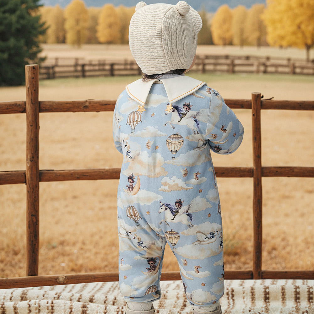 Baby Cloud Unicorn Romper – 3-Layer Thermal Cotton Jumpsuit with YKK Zipper | 160g Padding for 5℃–10℃ Weather