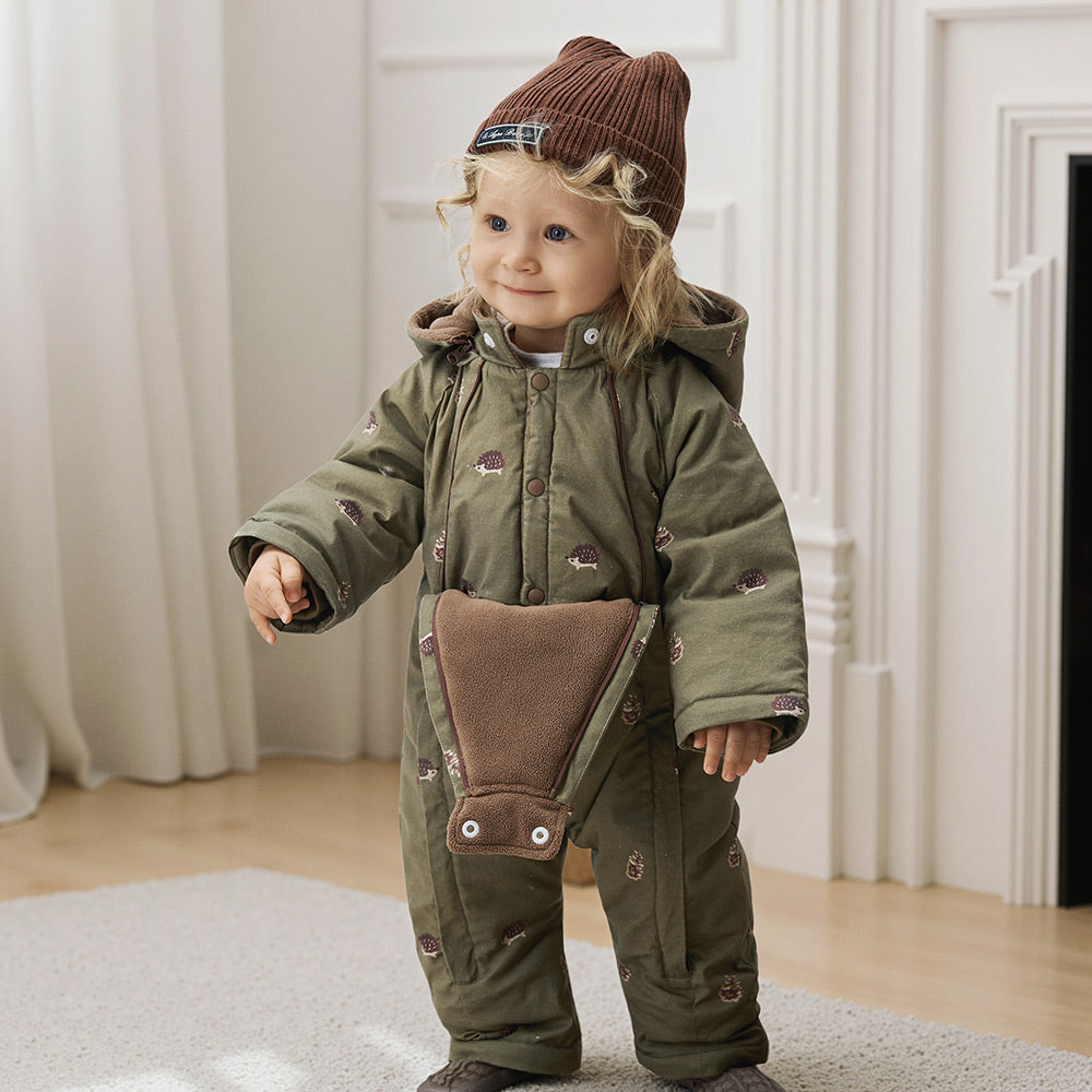 Cozy Hedgehog Winter Fleece-Lined Baby Snowsuit — Warm, Windproof & Easy-Clean One-Piece for Outdoor Play (0°C–15°C)