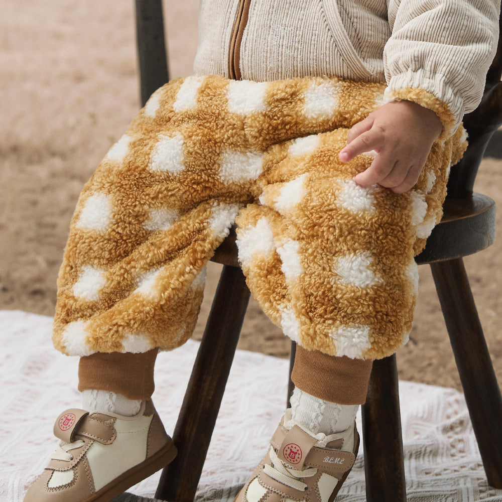 Cozy Teddy Fleece Baby Pants with Checkered Pattern | Soft Warm Winter Bottoms (5°C–20°C)