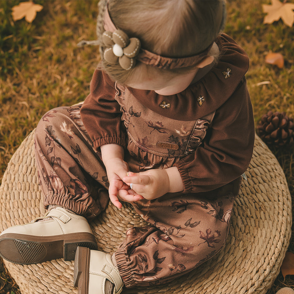 Embroidered Ruffle Collar Baby Jumpsuit with Pleated Waist