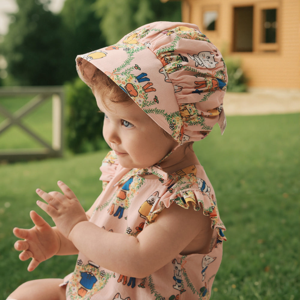 🐱 Kitty Garden Baby Hat – Soft Cotton with Ruffle Trim | Baby Girl Sun Hat 🌸