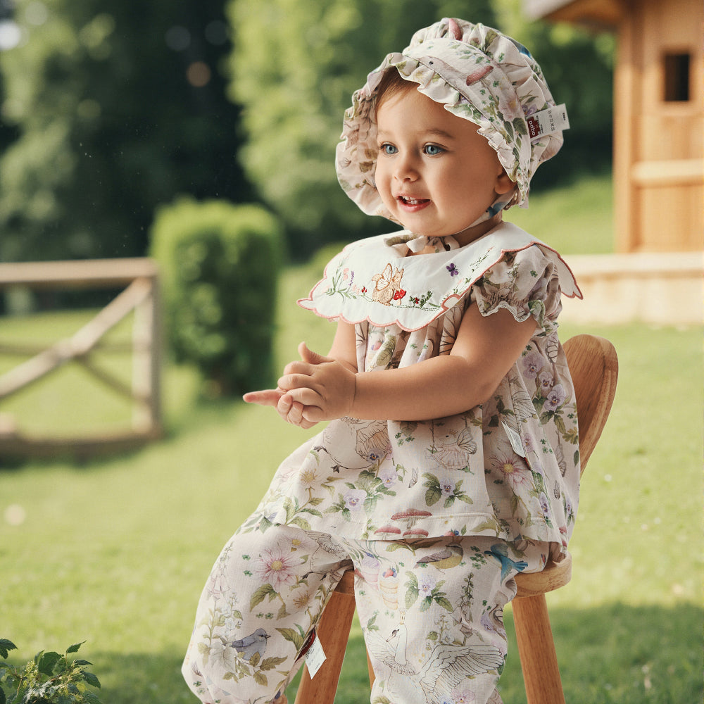 Embroidered Baby Girl Top Fairy Forest Ruffle Blouse with Peter Pan Collar