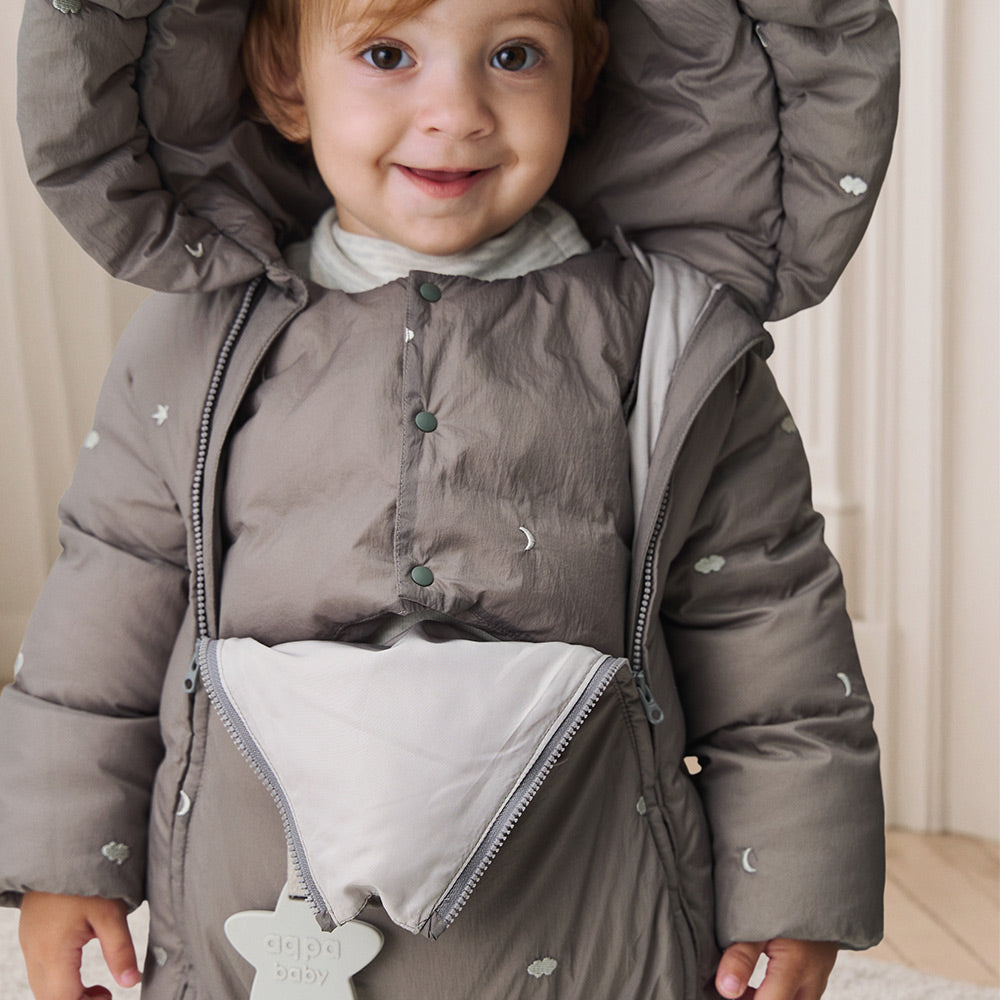 90% Down Baby Snowsuit with Cloud Embroidery | Lightweight Waterproof One-Piece (-5°C to 10°C)