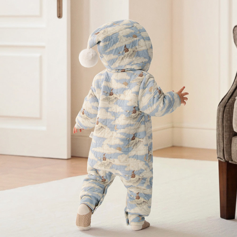 Hooded Baby Romper | Sandwich-Layer Warmth | Anti-Pilling | YKK Two-Way Zipper