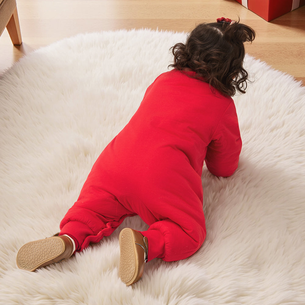 Festive Red Baby Romper | Soft Warm Cotton One-Piece with Christmas Embroidery (5°C–15°C)