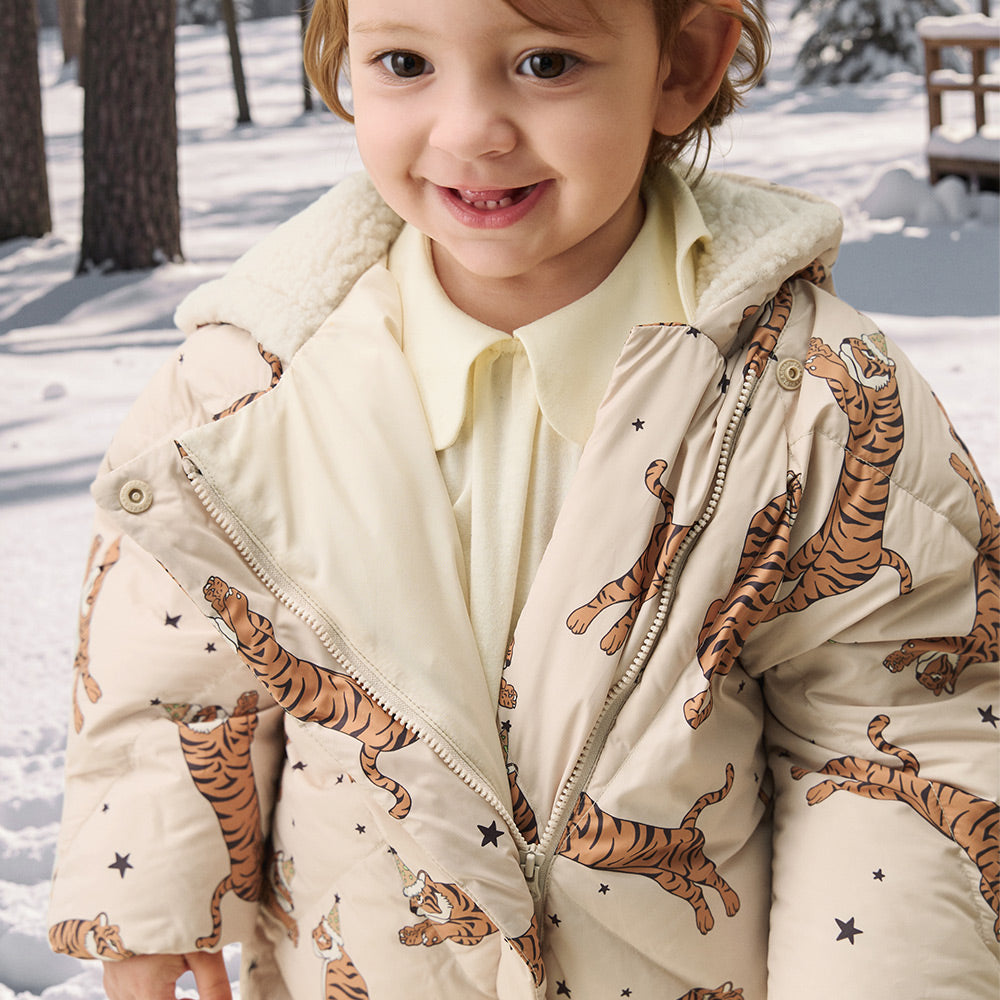 Warm Down Baby Snowsuit with Tiger Print | Cozy Winter Romper for Boys & Girls (-5°C~10°C)