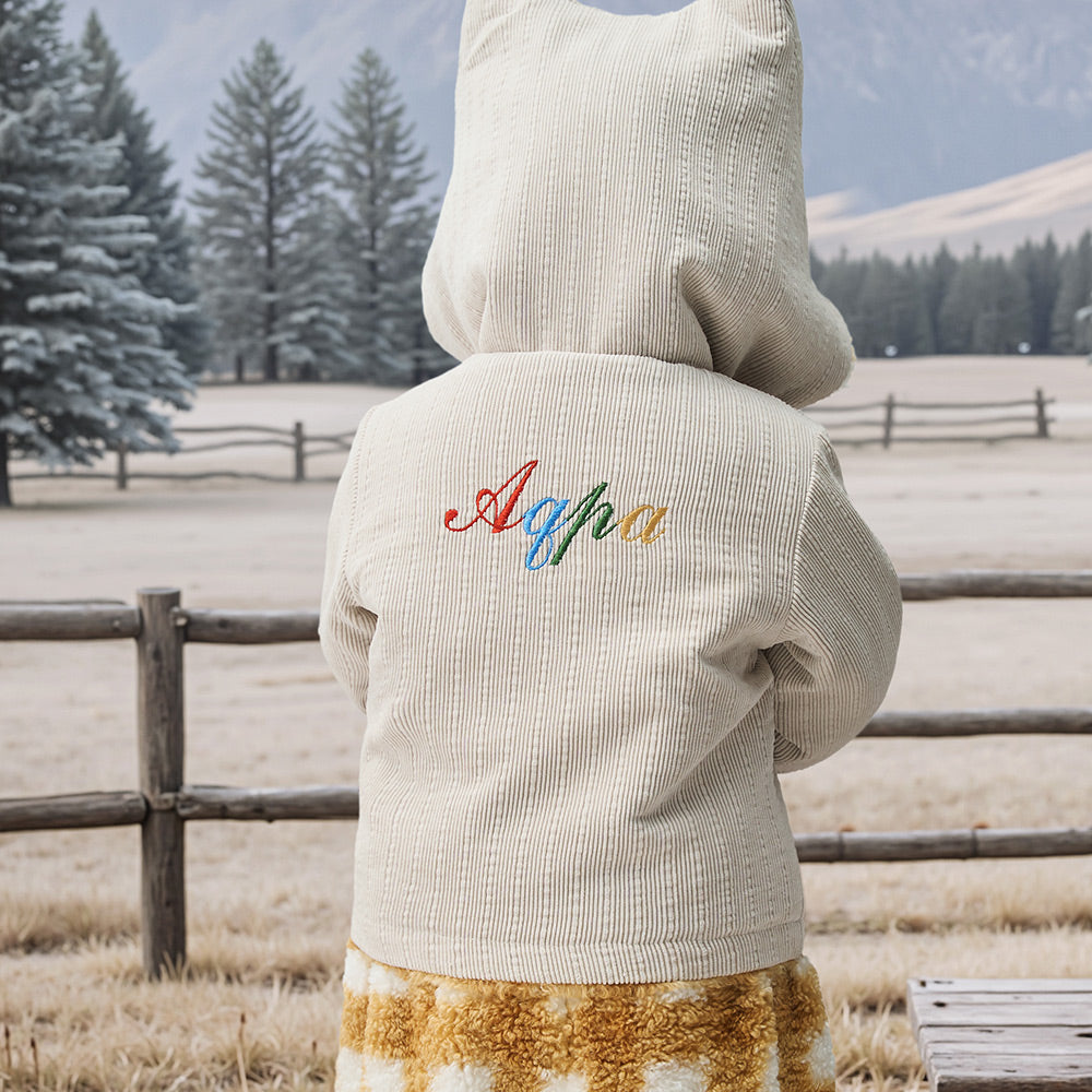 Soft Fleece-Lined Baby Jacket | Cozy Corduroy-Look Hooded Coat for Cool Weather (5°C–15°C)