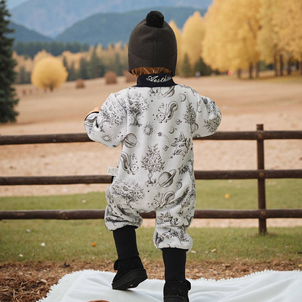 Fleece-Lined Fabric + Squirrel Embroidery + Baby Romper