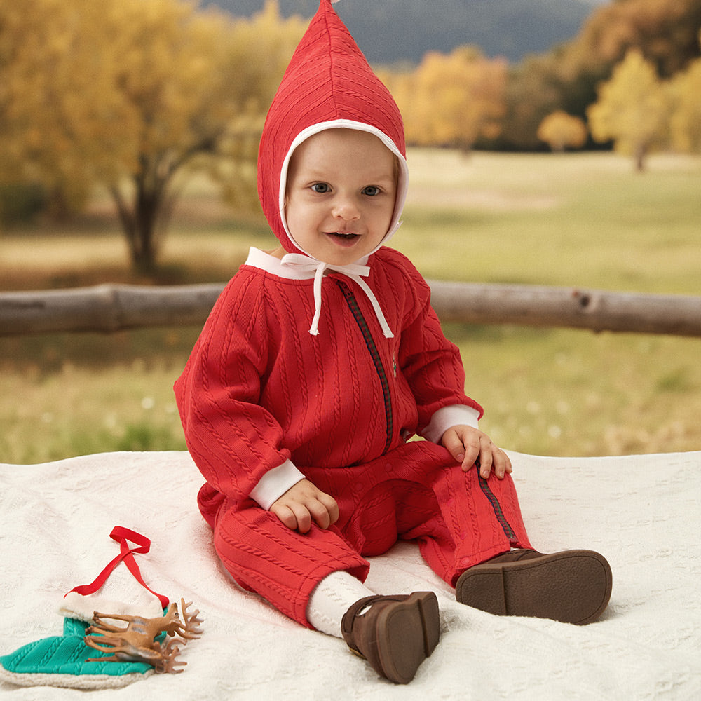 Custom-Dyed Fabric + Reindeer Embroidery + Christmas Baby Romper
