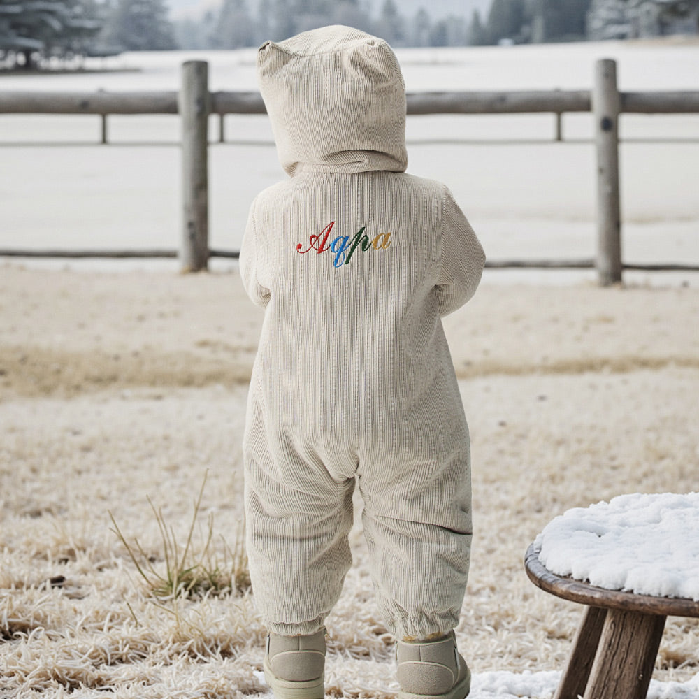 Soft Fleece Baby Romper with Checkered Design | Cozy Hooded One-Piece for Cool Weather (5°C–15°C)