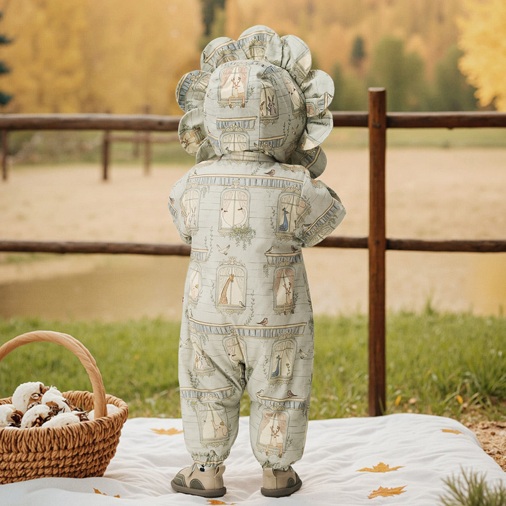 Padded Cotton Fabric + Lion Hood Design + Interactive Baby Snowsuit