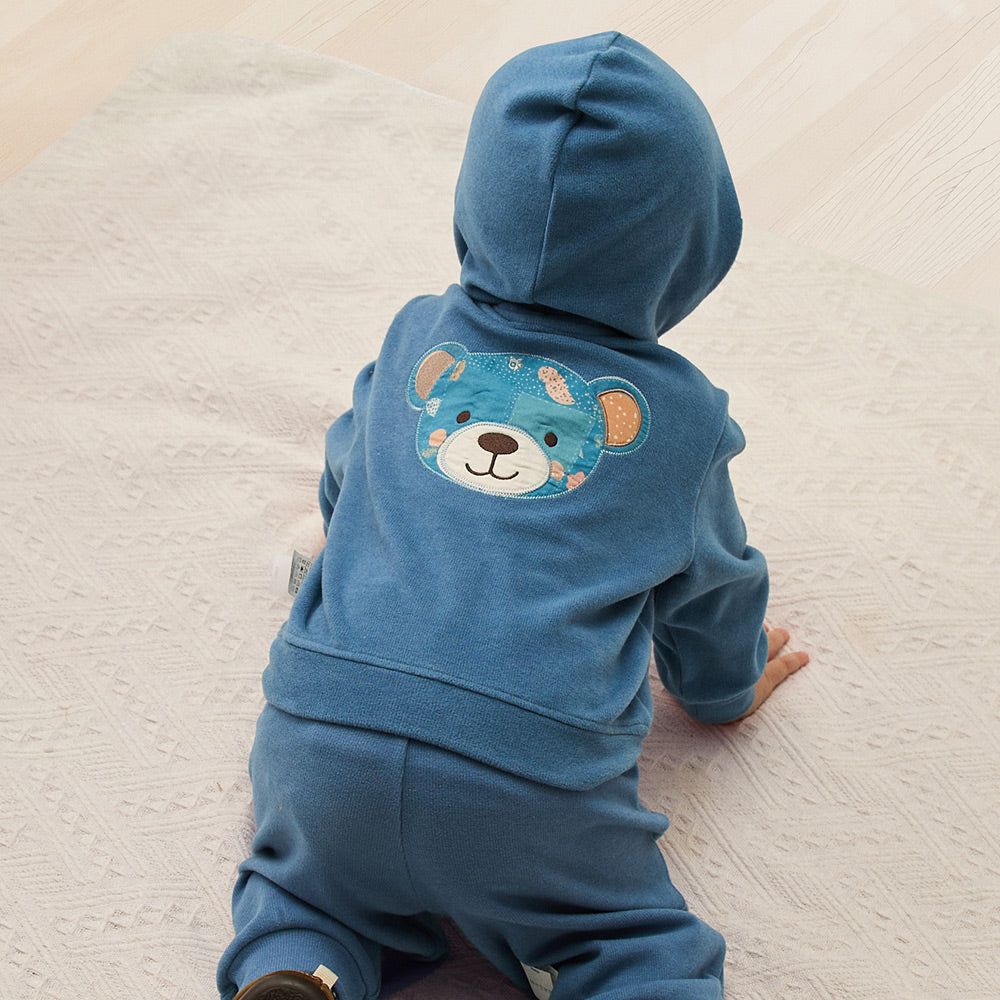 Anti-Pilling Fleece Texture + Patchwork Bear Design + Baby Hoodie Set