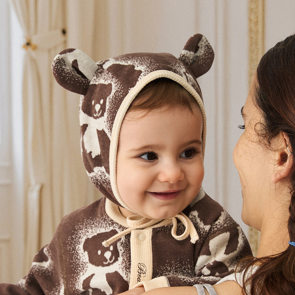 Waffle Knit Tie + Adjustable Fit + Baby Bear Hat