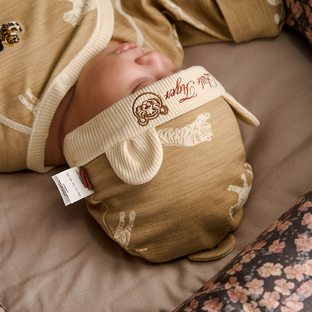Baby Cotton Hat – “Little Tiger” Su-Style Embroidery | Non-Stretch, Soft & Safe Newborn Beanie