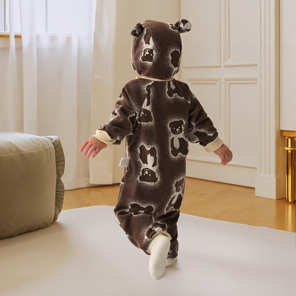 Teddy Bear Pattern | Dual-Tone Yarn | Textured Jacquard Baby Romper