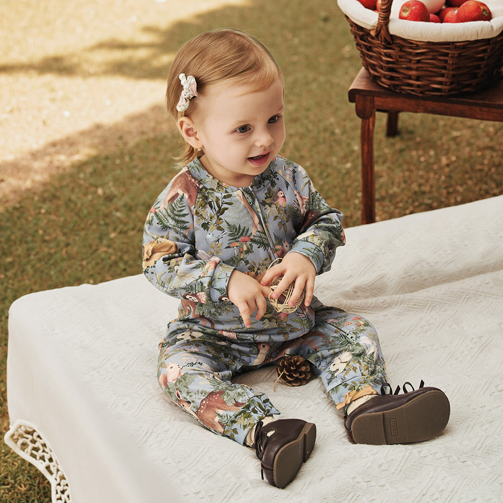 100% Long-Staple Cotton Baby Romper – Woodland Animal Print with YKK Zipper