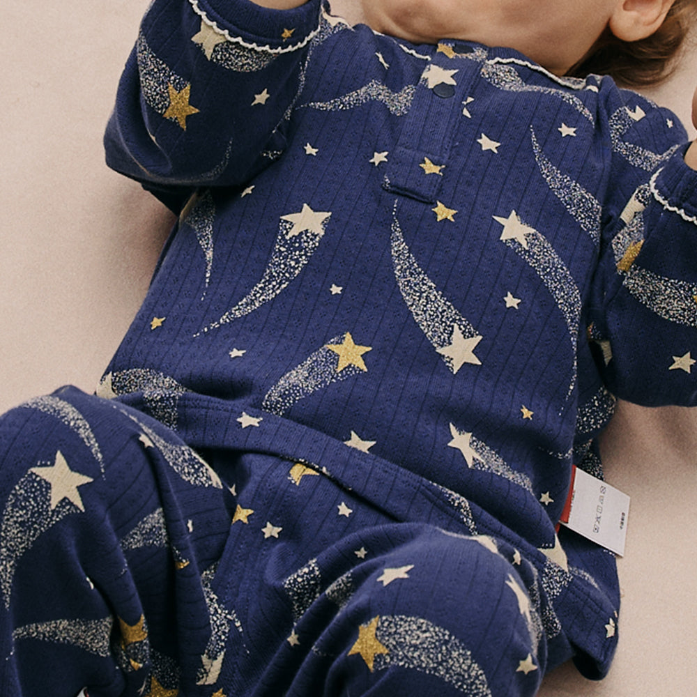 Starry Night – Cotton Baby Lounge Set with Shooting Star Print
