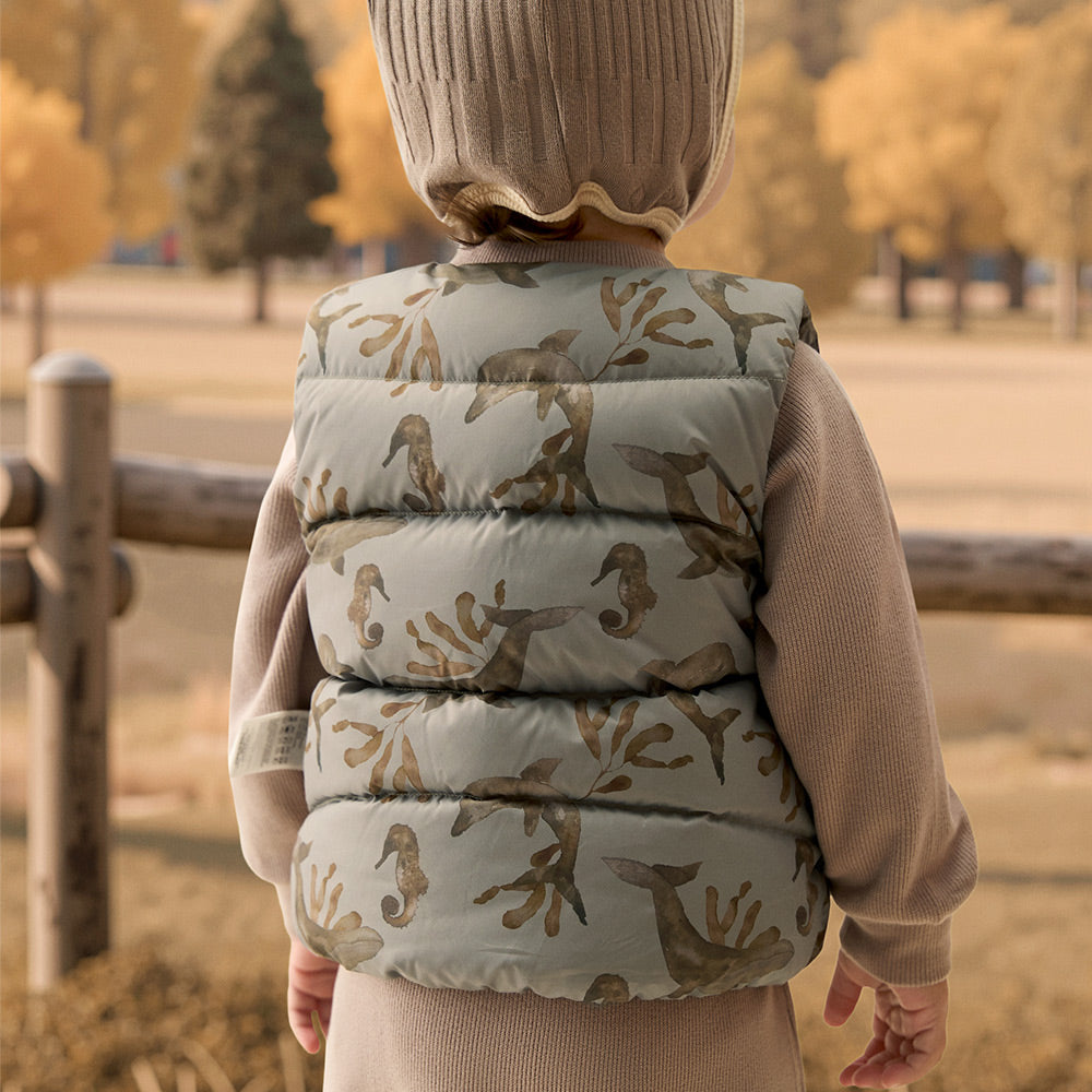 Lightweight Down Baby Vest with Woodland Print | Cozy Water-Repellent Gilet (0°C–10°C)