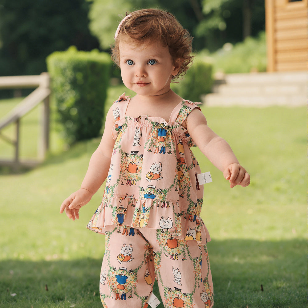 🐱 Kitty Fun Baby Top – Soft Cotton with Ruffle Straps | Baby Girl Summer Tank 🌸