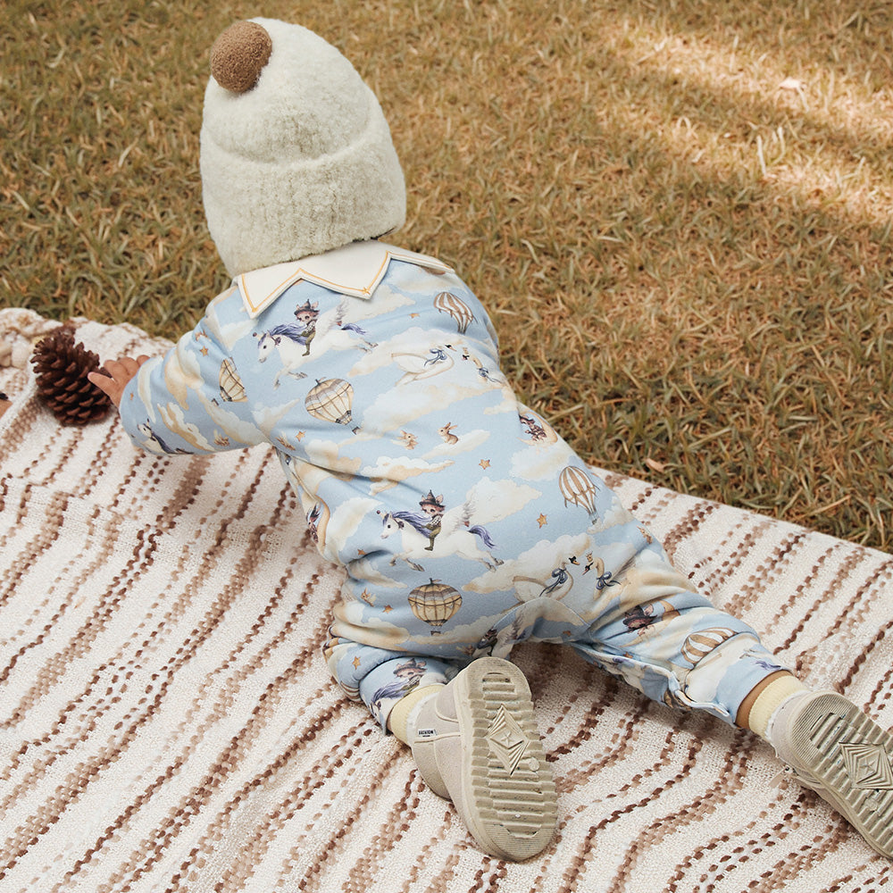 Soft Cotton Baby Romper with Hot Air Balloon Print | Cozy Lightweight One-Piece (10°C–15°C)