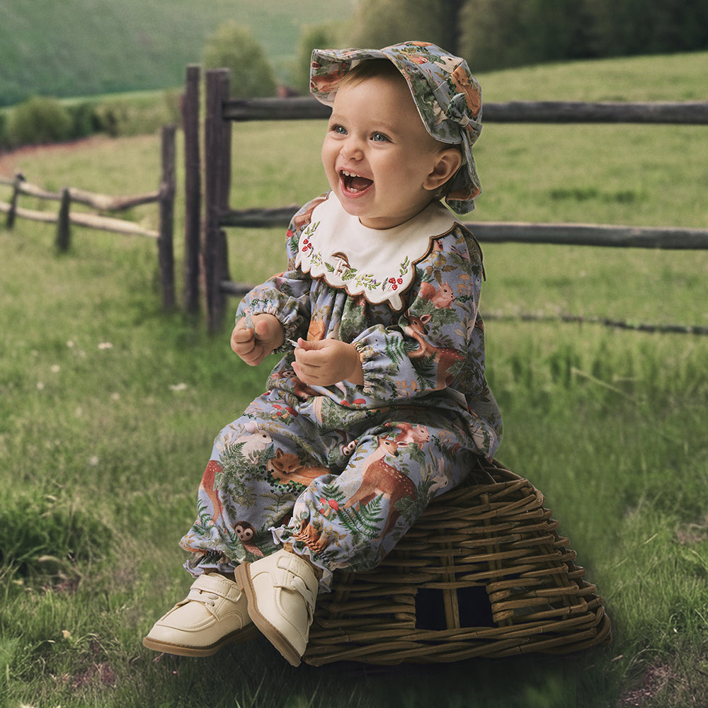 Whimsical Forest Baby Top with Peter Pan Collar