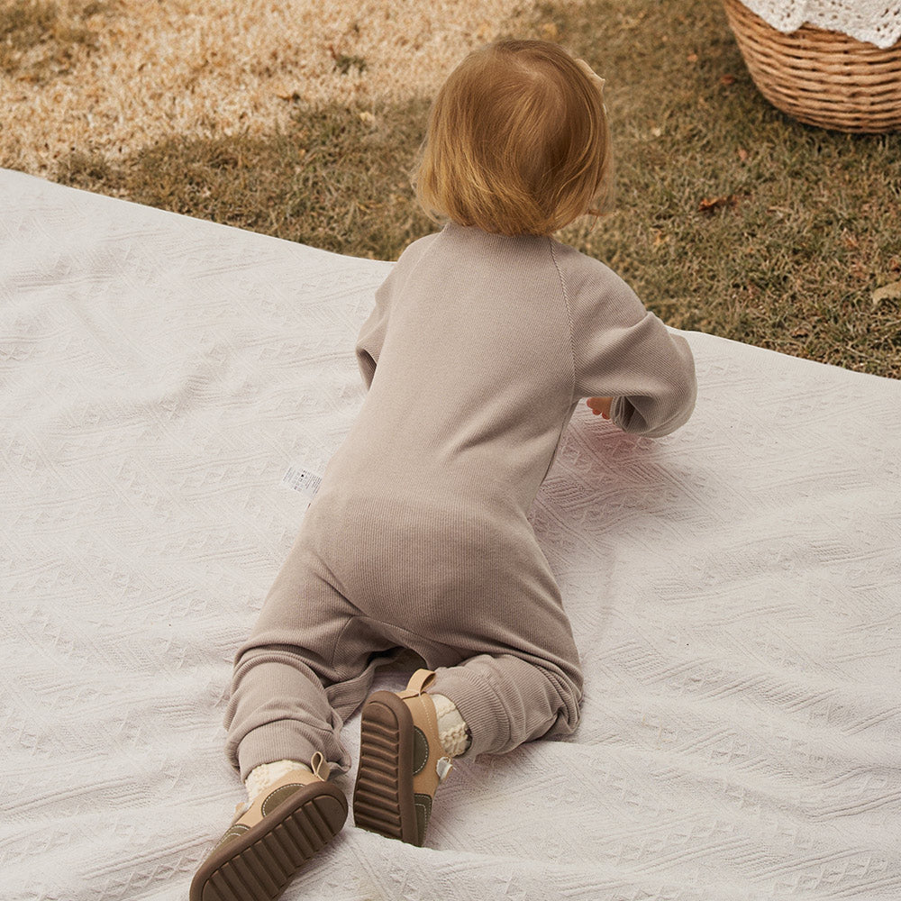 Wool-Blend Warmth | Cozy Fleece-Lined | YKK Zipper | Grey Baby Romper