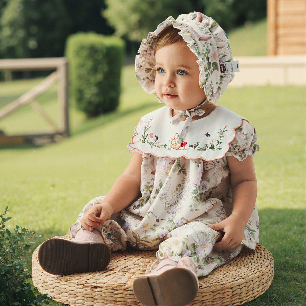 Embroidered Baby Girl Top Fairy Forest Ruffle Blouse with Peter Pan Collar