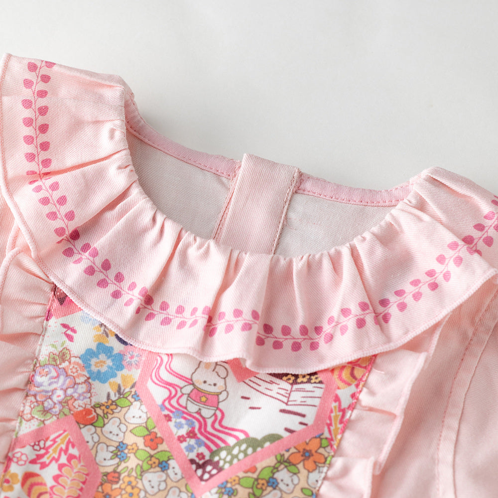 Pink Floral Twill Baby Romper