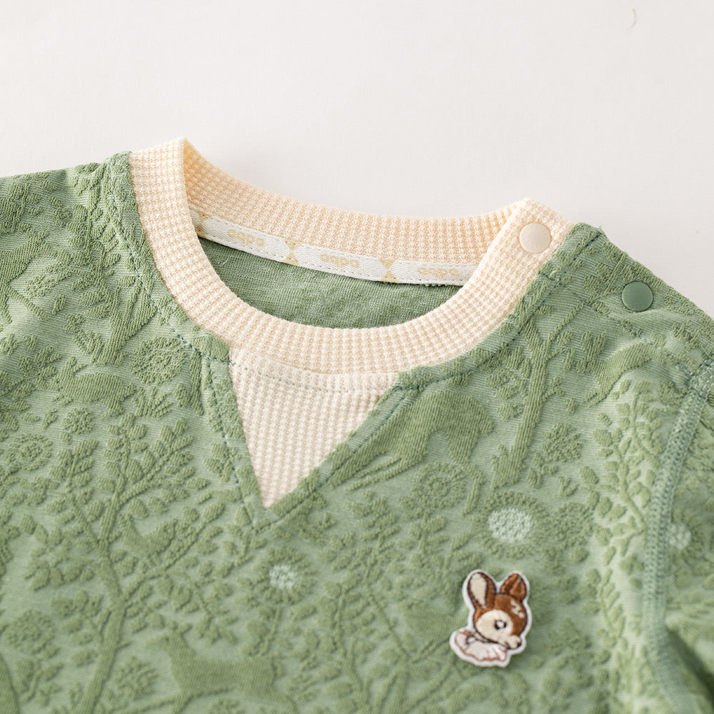 Forest Green Baby Jacquard Two-Piece Set – Embroidery Detail