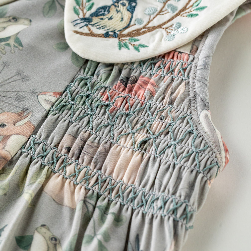 Hand Smocked Sleeveless Romper in green (3-18mths)