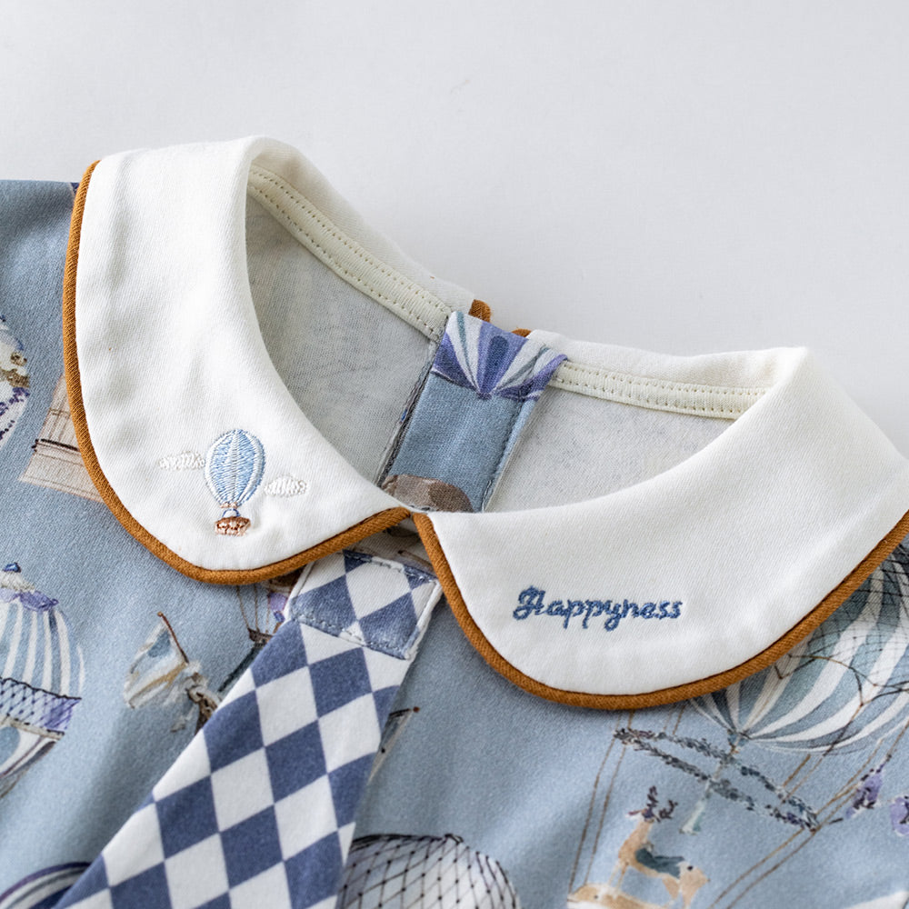 Baby Cotton Romper – Sapphire Blue Aesthetic, 50s Double-Layer Cotton, Breathable & Gentle for Sensitive Skin | Ideal for 23°C–28°C