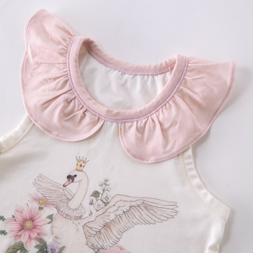 Baby Girl Swan Tank Top – Soft Cotton Sleeveless Shirt with Ruffle Collar |🦢🌸