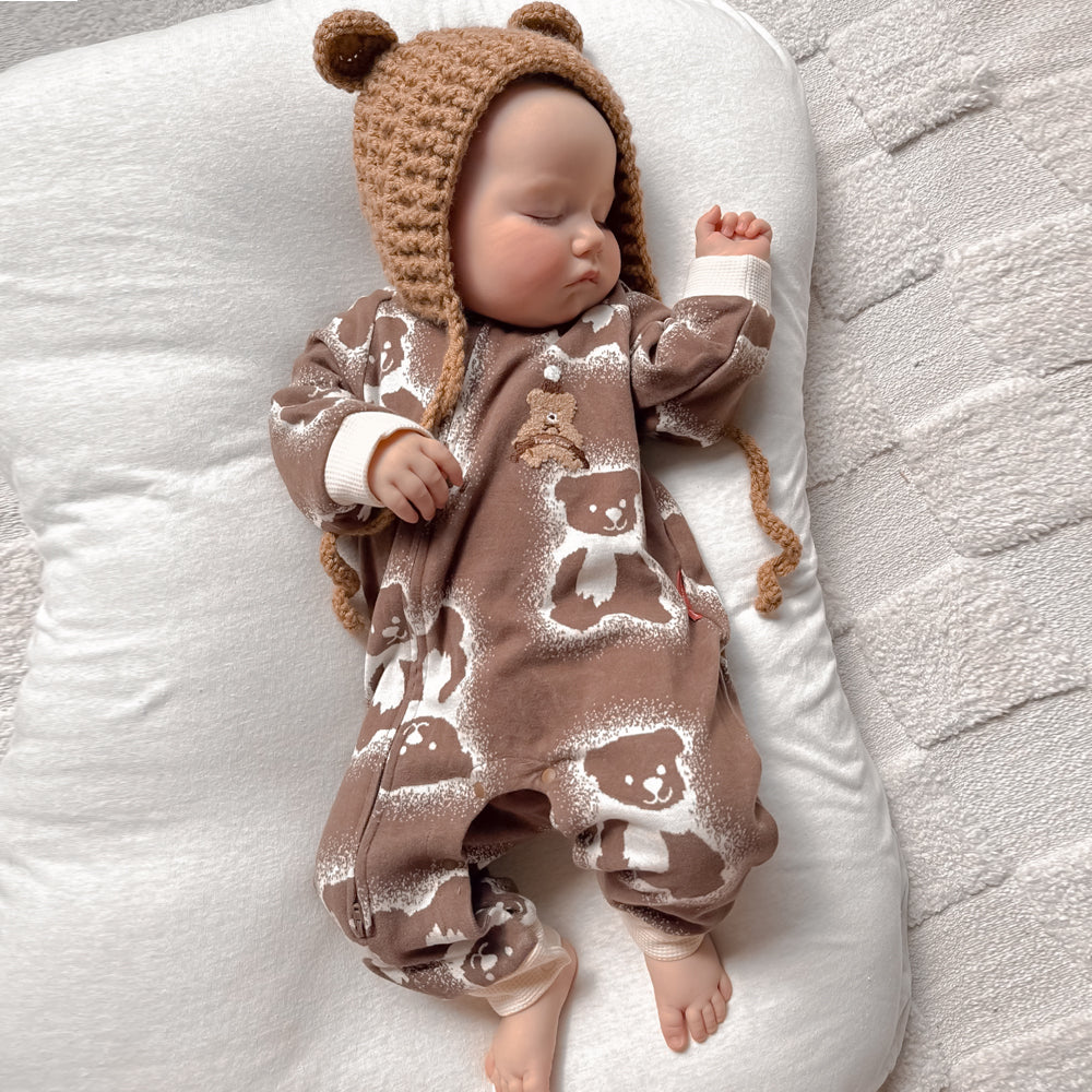 Teddy Bear Pattern | Dual-Tone Yarn | Textured Jacquard Baby Romper