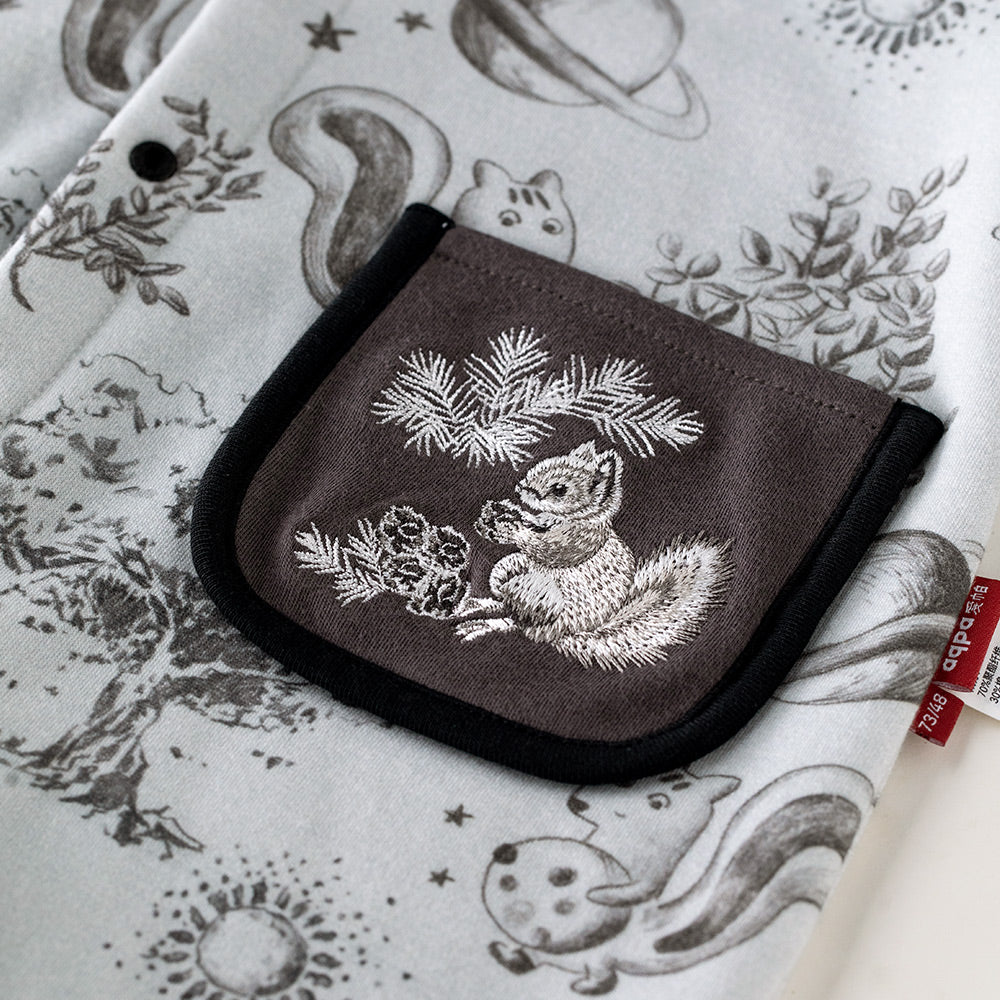 Fleece-Lined Fabric + Squirrel Embroidery + Baby Romper