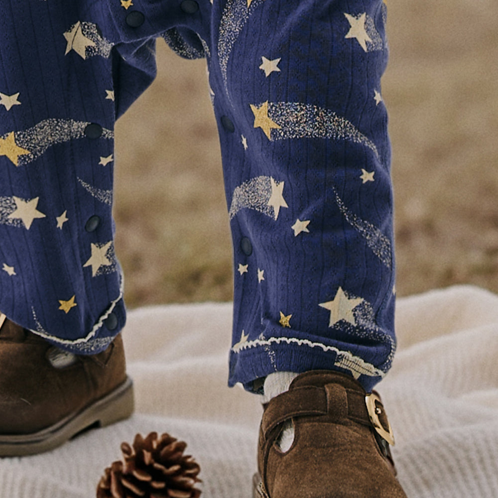 Starry Night – Cotton Baby Romper with Shooting Star Print