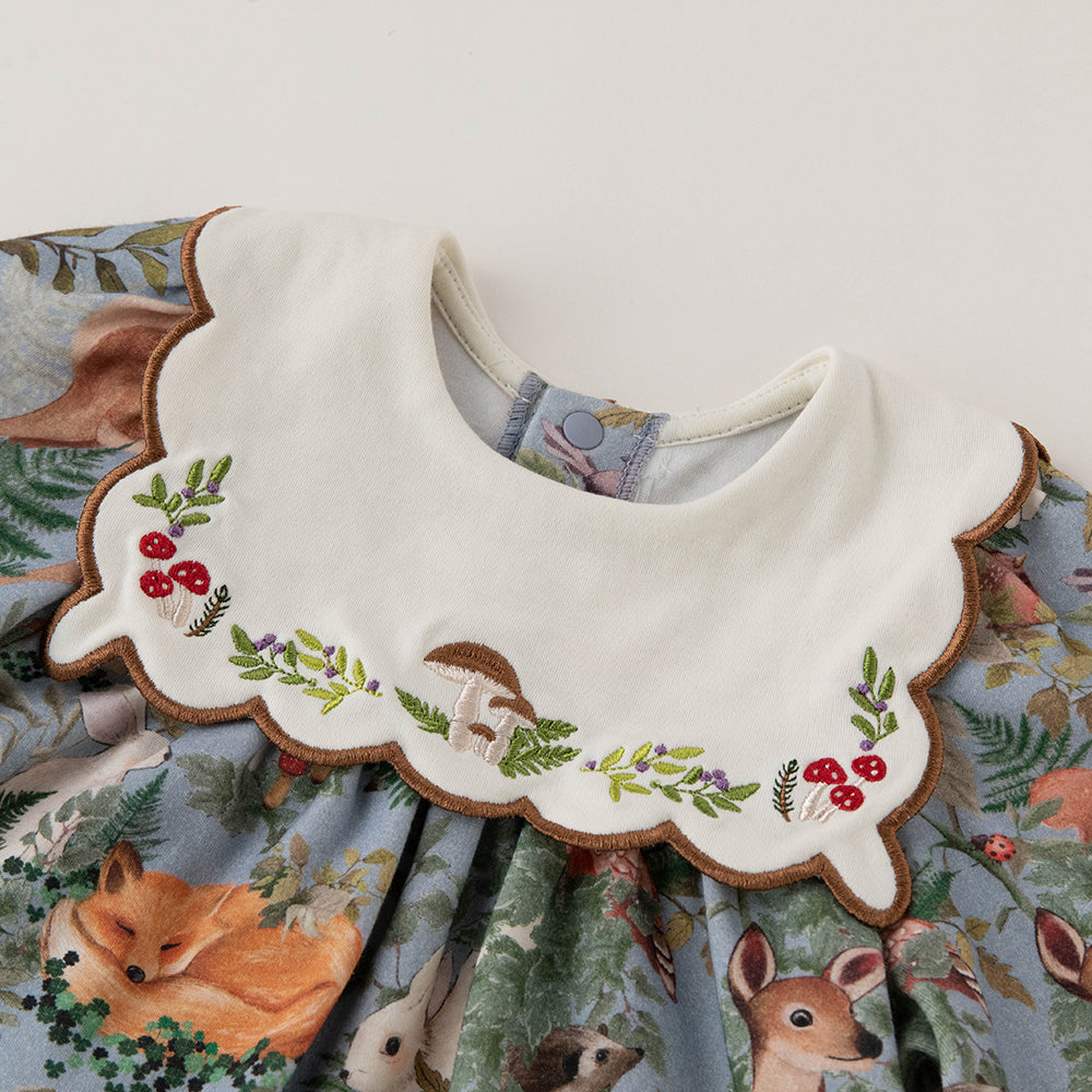 Whimsical Forest Baby Top with Peter Pan Collar