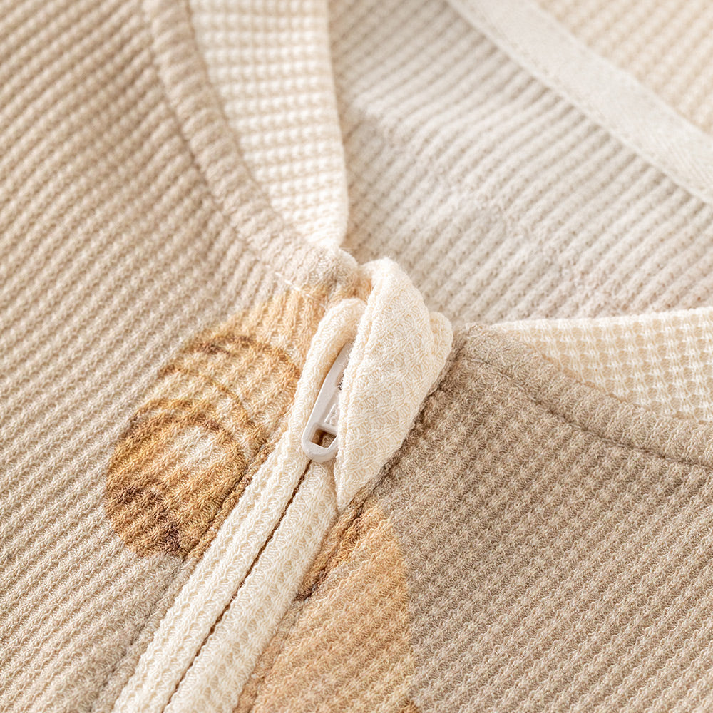 Baby Waffle Cotton Romper – Breathable 3D Texture, Gentle on Skin, Perfect for 23℃–28℃ Weather | YKK Zipper | Everyday Comfort for Little Explorers