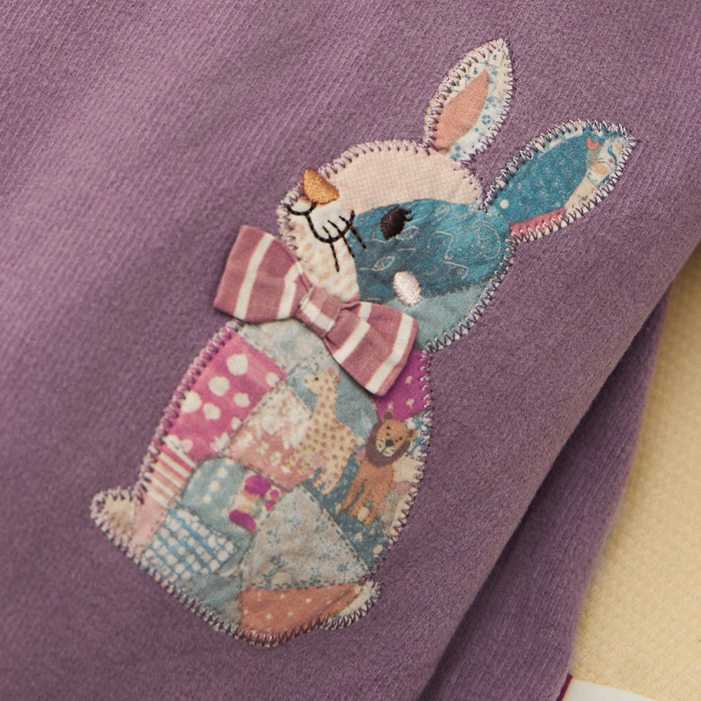Fleece-Lined Bunny Patch | Thermal Warmth | YKK Two-Way Zipper | Purple Baby Romper