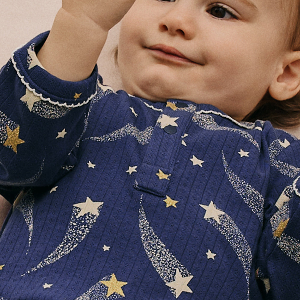 Starry Night – Cotton Baby Lounge Set with Shooting Star Print