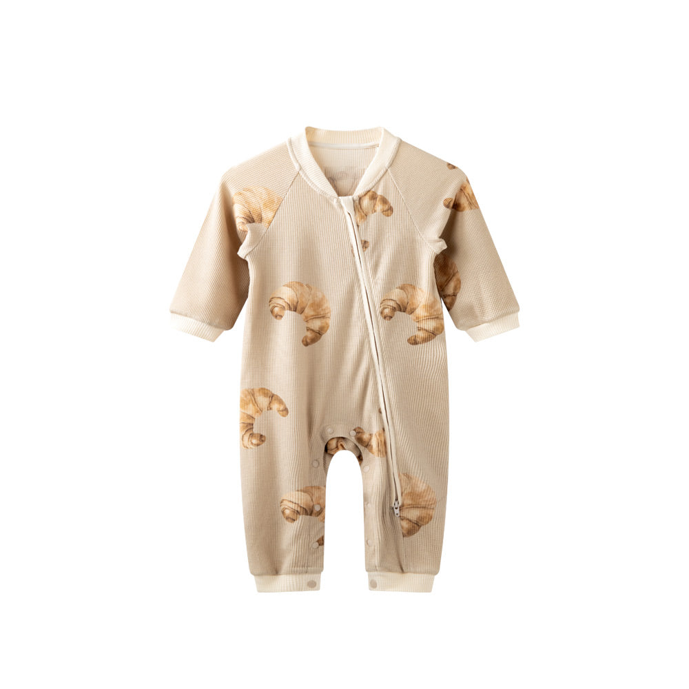 Baby Waffle Cotton Romper – Breathable 3D Texture, Gentle on Skin, Perfect for 23℃–28℃ Weather | YKK Zipper | Everyday Comfort for Little Explorers