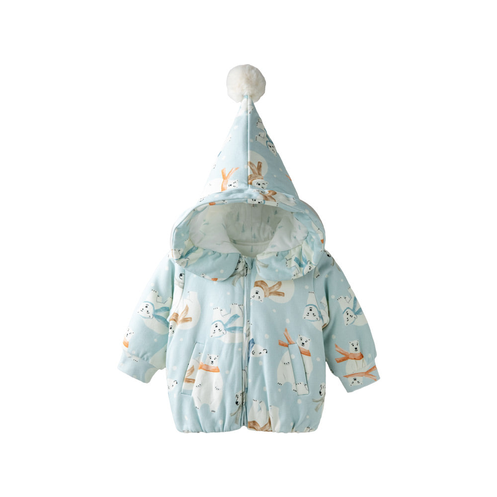 Soft Cotton Padded Baby Jacket with Arctic Animal Print | Cozy Lightweight Winter Hooded Coat (5°C~15°C)