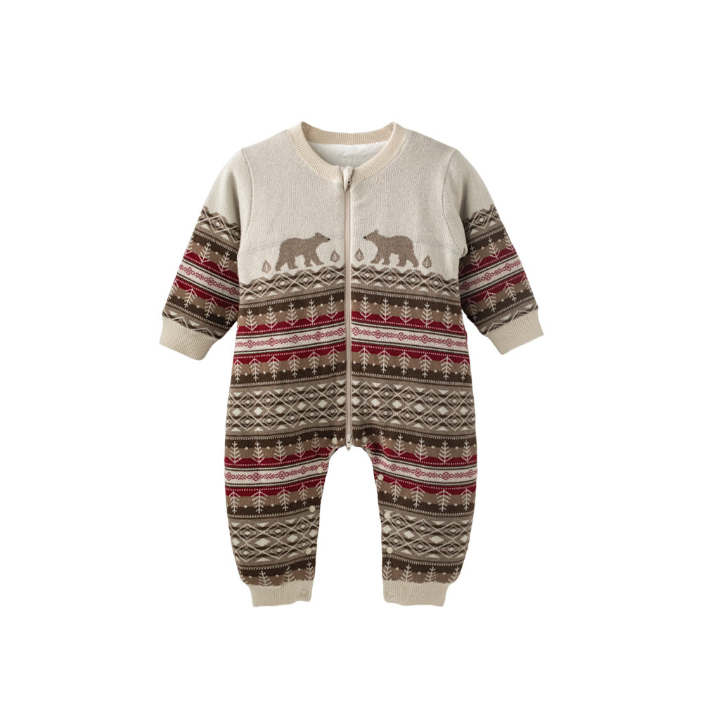 Fleece-Lined Baby Romper with Fair Isle Knit Print | Cozy One-Piece for Mild Winter (10°C–20°C)