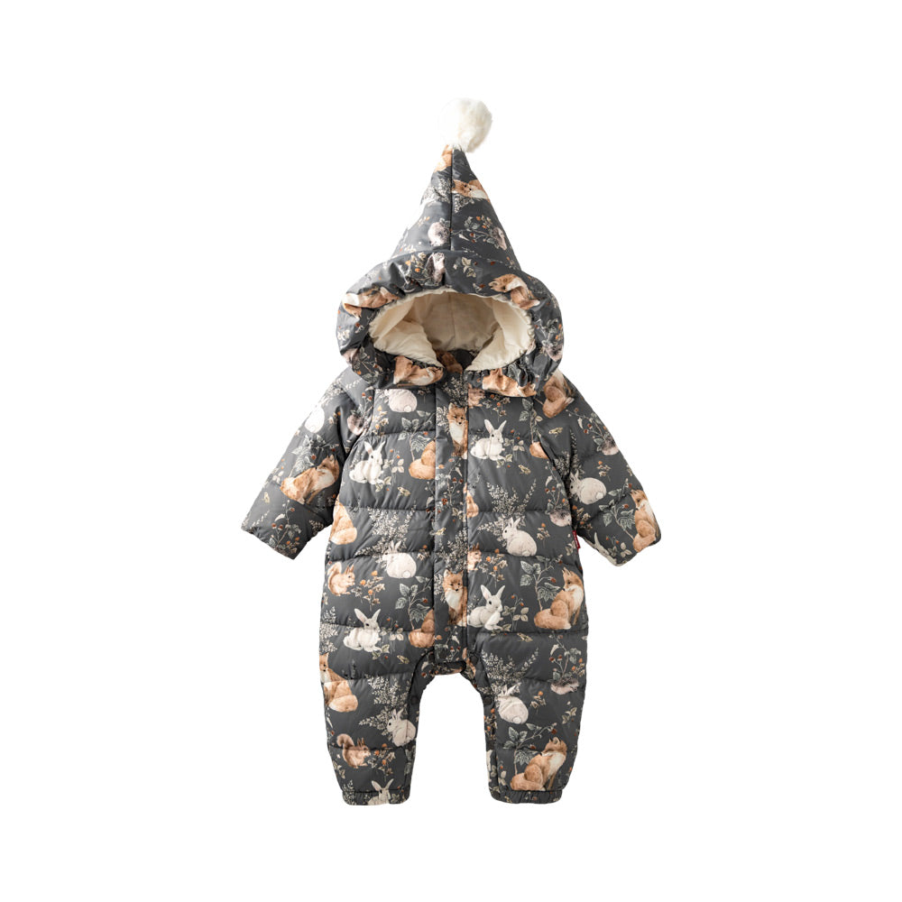 Cozy Down Baby Snowsuit with Forest Animal Print | Warm Winter Romper (-5°C~10°C)