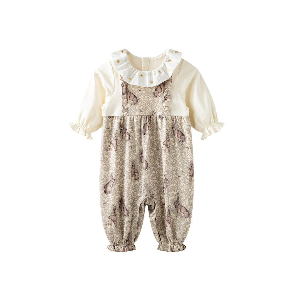 Organic Cotton Baby Romper with Layered Look | Soft Forest Print One-Piece for Spring (23°C–28°C)