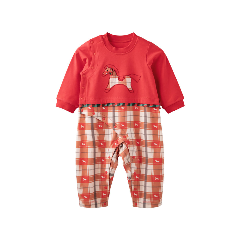 Organic Cotton Plaid Baby Romper | Soft One-Piece with Festive Scandinavian Print