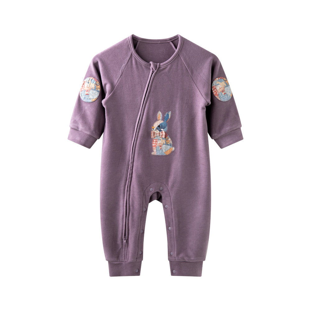 Fleece-Lined Bunny Patch | Thermal Warmth | YKK Two-Way Zipper | Purple Baby Romper